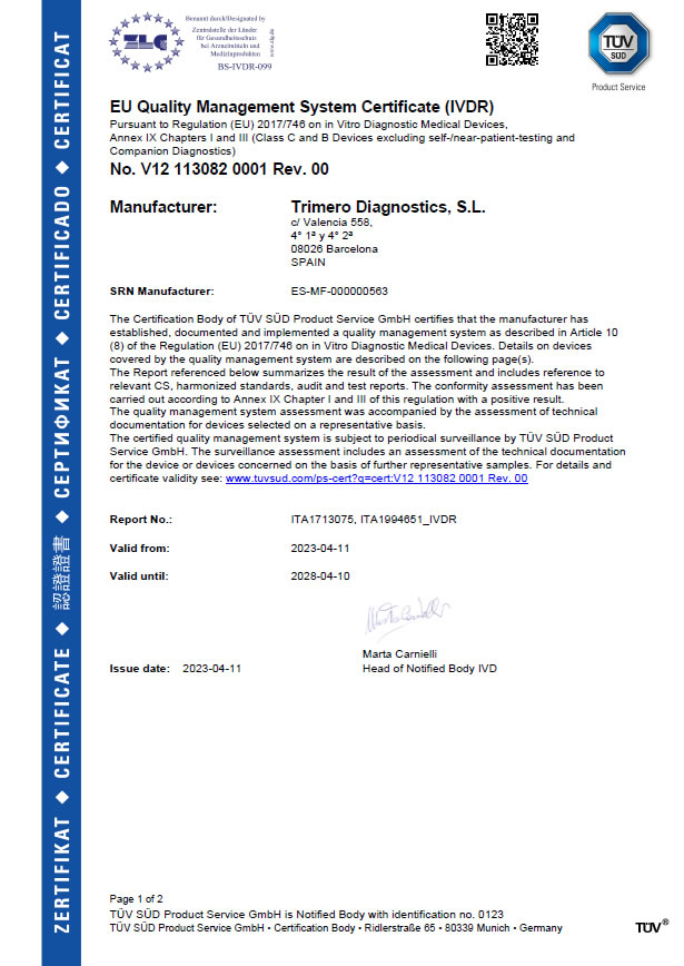 Certificado EU QMS IVDR